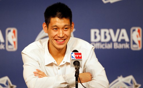 ORLANDO, FL - FEBRUARY 24:  Jeremy Lin of the New York Knicks and Team Shaq answers questions from the media during a press conference prior to the BBVA Rising Stars Challenge part of the 2012 NBA All-Star Weekend at Amway Center on February 24, 2012 in Orlando, Florida.  NOTE TO USER: User expressly acknowledges and agrees that, by downloading and or using this photograph, User is consenting to the terms and conditions of the Getty Images License Agreement.  (Photo by Mike Ehrmann/Getty Images)