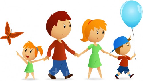 Cartoon happy family on walk